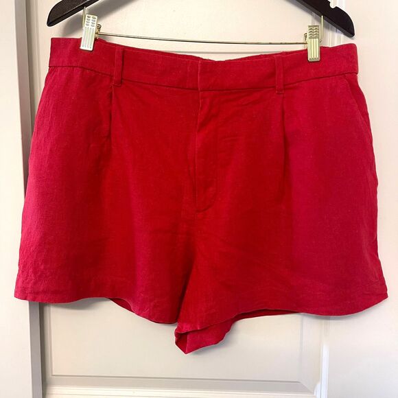 Gap Women's Red Pant Linen Blend Pleated Casual Shorts Size L - Picture 2 of 9